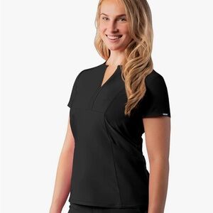 Adar Addition Notched V-Neck Scrub Top • Black • XS